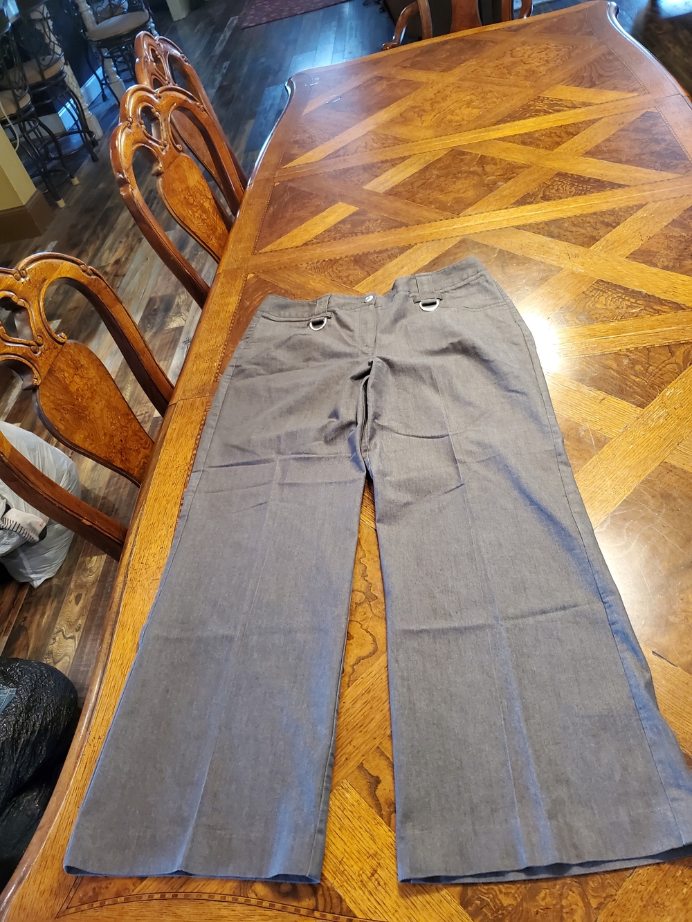 Larry Levine SPT Gray Wide-Leg Trousers with D-Ring Detail